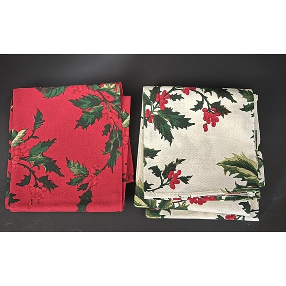 Zina Vasi Christmas Poinsettia Holly Berry Napkins Placemats & Tea Towels Lot - Picture 11 of 15
